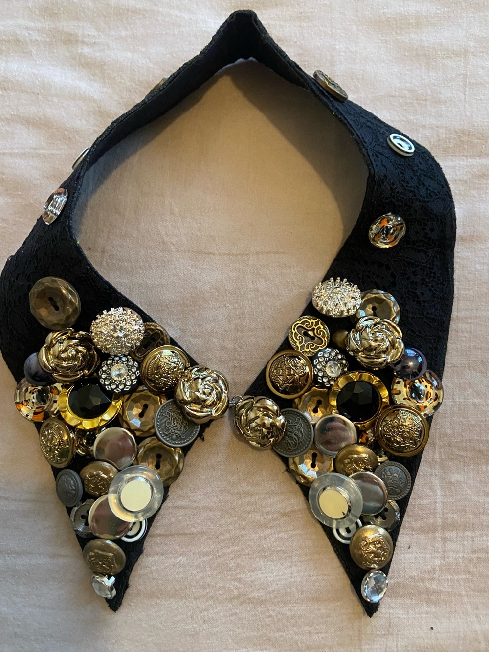 Embellished Detachable Collar Necklace - Black & Gold